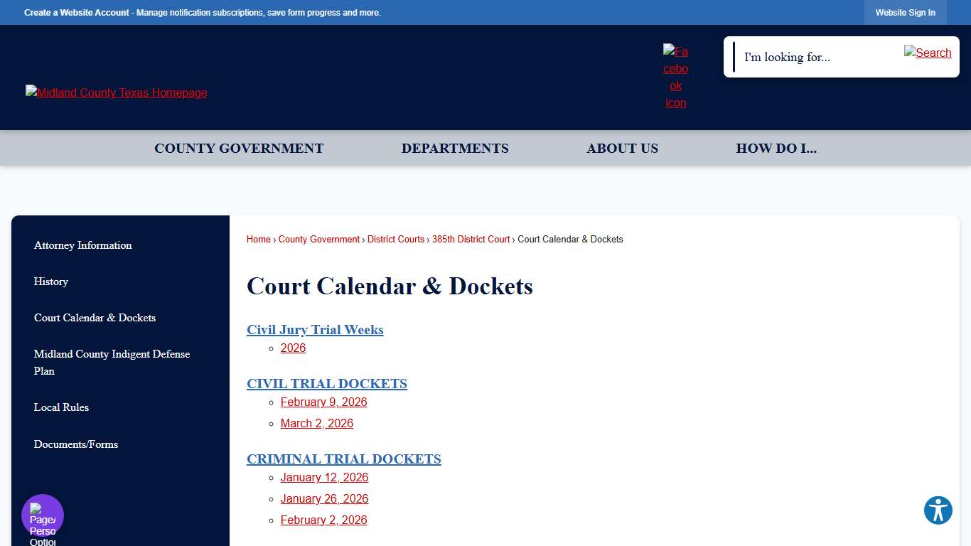 Court Calendar & Dockets Midland County, TX