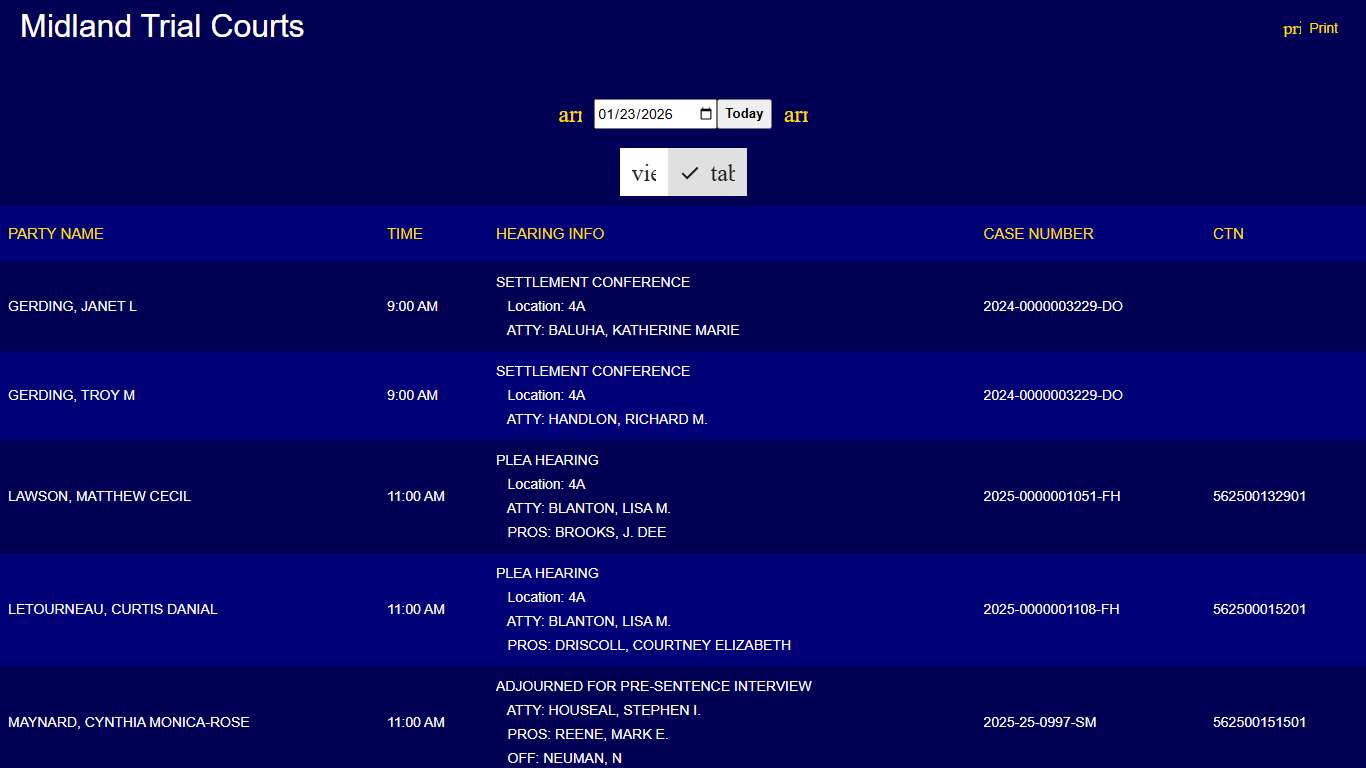 Midland Trial Courts - Court Display